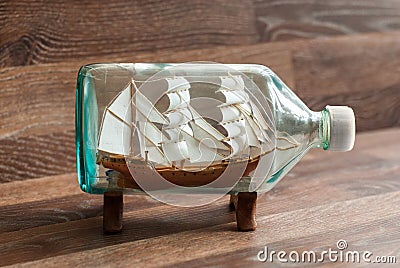 Handmade ship in a bottle Stock Photo