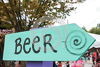 Handmade Sign Points Festival Patrons To Beer Stock Photo