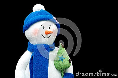 Handmade Snowman over black Stock Photo