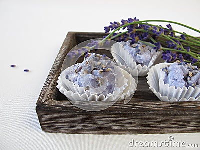 Handmade soap pralines with lavender Stock Photo