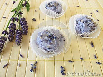 Handmade soap pralines with lavender Stock Photo