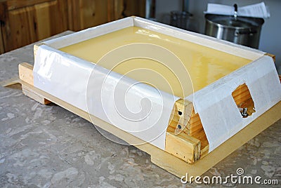 Handmade Soap in a Wooden Mold Stock Photo