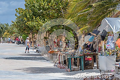 Handmade souvenir stand with various oroducts, Mahahual, Costa Maya, Mexico Editorial Stock Photo