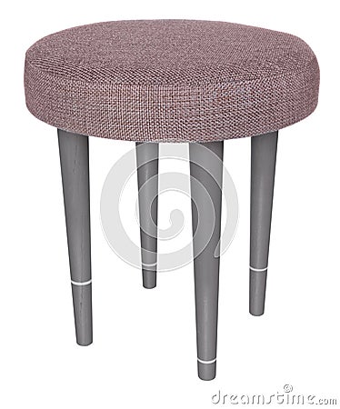 Handmade stool gray with white stripes. Round seat in grey mater Stock Photo