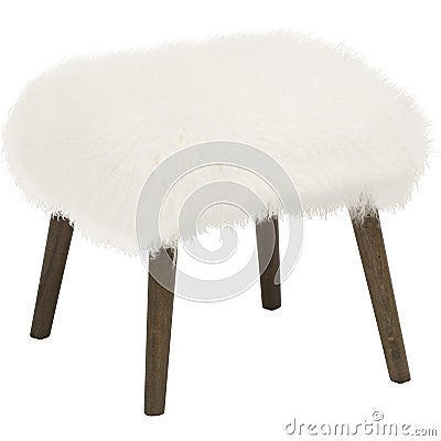 Handmade stool. Hand painted wooden chair legs gray in brown dots. Round seat covered with white, woolen material. Object isolated Stock Photo