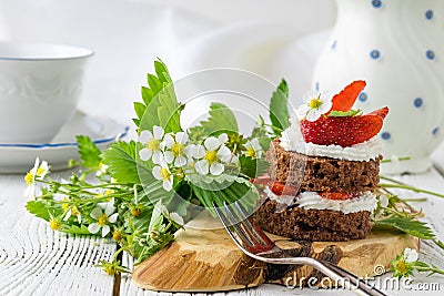 Handmade strawbery cake with frrries eready to breakfast Stock Photo
