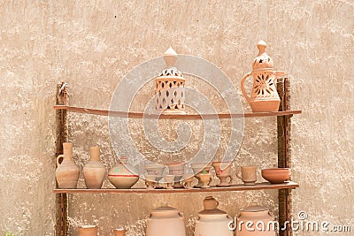 Handmade traditional arabic clay pot for sale. Stock Photo