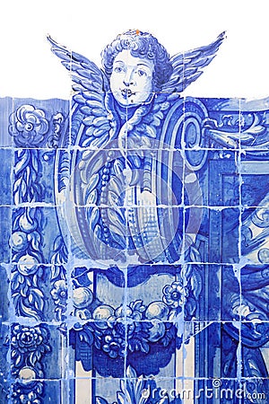 Handmade traditional blue Portugese Tile (azulejos), Lisbon, Eur Stock Photo