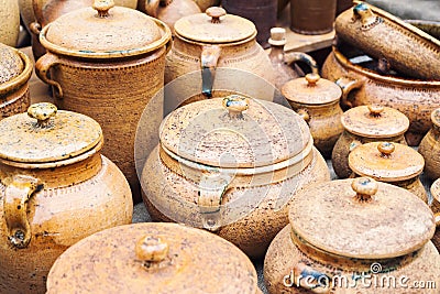 Handmade traditional clay pots Stock Photo