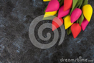 Handmade tulips on darken Stock Photo