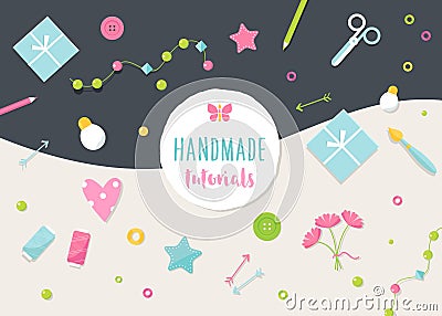 Handmade Tutorials and Workshops Banner. Crafts and Tools Flat Vector Illustration Vector Illustration