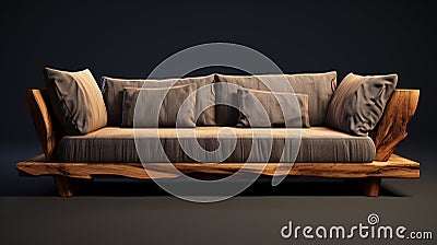 handmade unique rustic sofa made from solid wood on black background Stock Photo