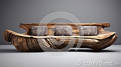 handmade unique rustic sofa made from solid wood on black background Stock Photo