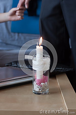 A handmade Valentine candle Stock Photo