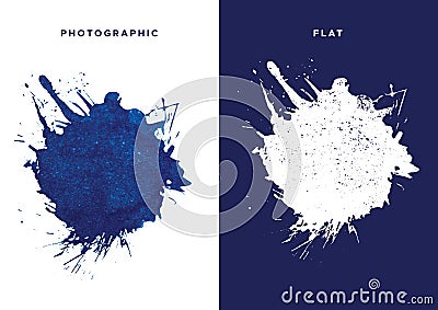 Handmade vector photographic and flat watercolor stains with splash. Stock Photo