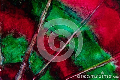 Watercolor with red and green circles with lines bursting from t Stock Photo