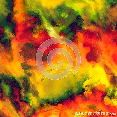 Handmade watercolor with yellow, red and green splash reggae colors. Party Vintage Tie Dye Stock Photo