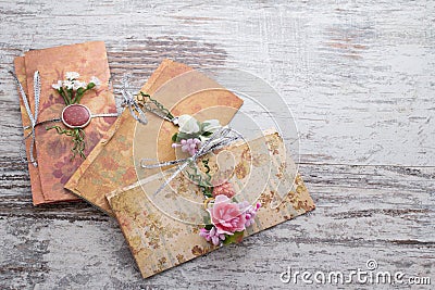 Handmade wedding invitations made of paper Stock Photo