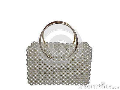 Handmade white beaded bag Stock Photo