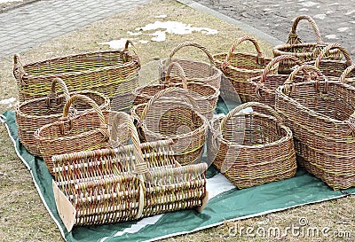 Handmade wicker baskets Stock Photo