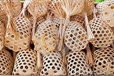 Handmade wicker mini baskets Stock Photo