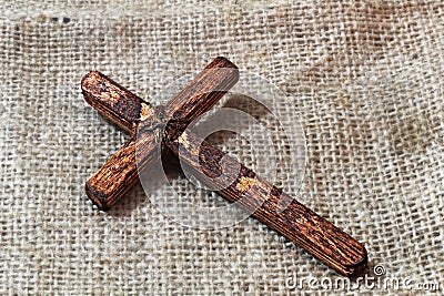 Handmade wood Christian Cross -symbol of Christianity . Christian religion, concept Stock Photo