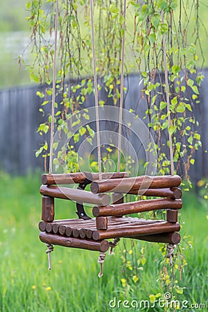 Handmade wood swing Stock Photo