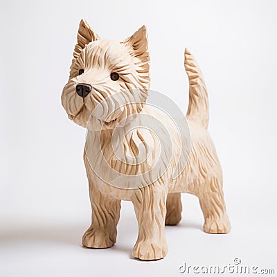 Handmade Wood West Highland White Terrier Sculpture On White Background Stock Photo