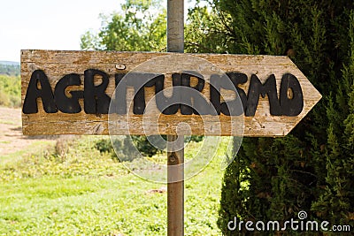 Handmade wooden agriturismo sign Stock Photo