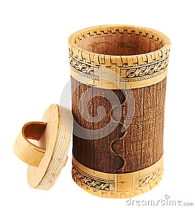 Handmade wooden cylindrical case Stock Photo