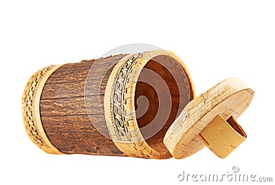 Handmade wooden cylindrical case Stock Photo