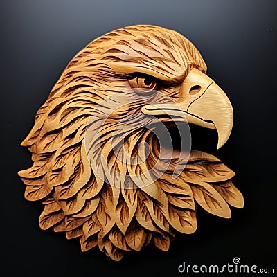 Handmade Wooden Eagle Head Carving - Detailed 3d Design Cartoon Illustration