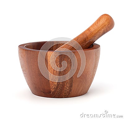 Handmade wooden mortar Stock Photo