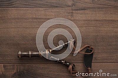 Handmade wooden slingshot Stock Photo