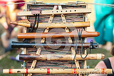 Handmade woodwinds Stock Photo