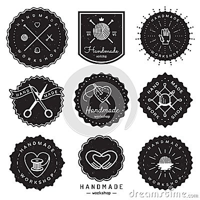 Handmade workshop logo vintage vector set. Hipster and retro style. Vector Illustration