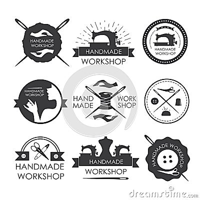 Handmade workshop logo vintage vector set Vector Illustration