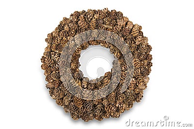 Handmade wreath with larch cones, isolated Stock Photo