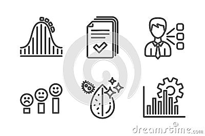 Handout, Roller coaster and Customer satisfaction icons set. Third party, Dirty water and Seo graph signs. Vector Vector Illustration