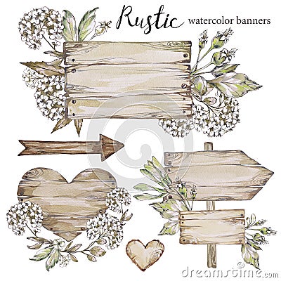 Handpainted collection watercolor wood planks clipart. Cartoon Illustration