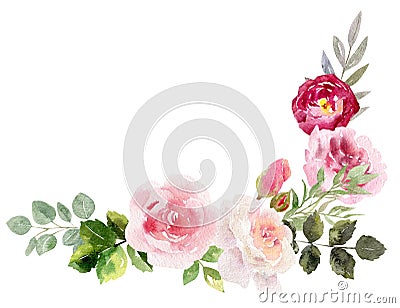 Handpainted watercolor frame with blooming flowers Stock Photo