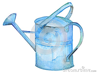 Handpainted watercolor illustrations vintage watering can Stock Photo