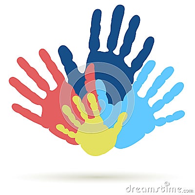 Handprint of family, team, united , support. Vector Vector Illustration