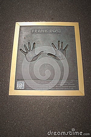 Germany, the Berlin Olympic Stadium Walk of Fame, handprint of football player Frank Rost Editorial Stock Photo