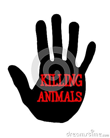 Handprint killing animals Stock Photo