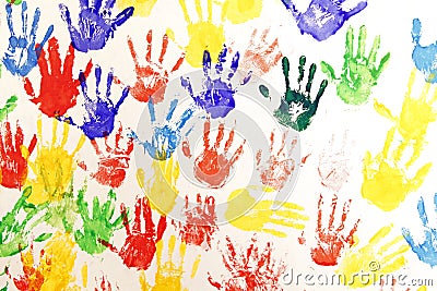 Handprint in multiple color Stock Photo
