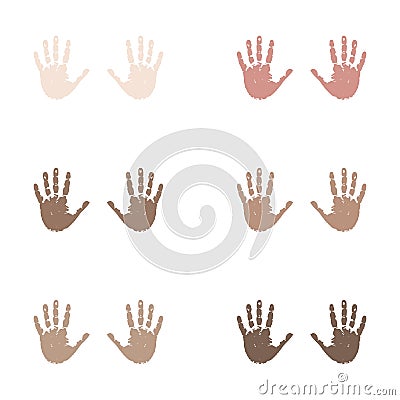 Handprints of different skin colors Stock Photo