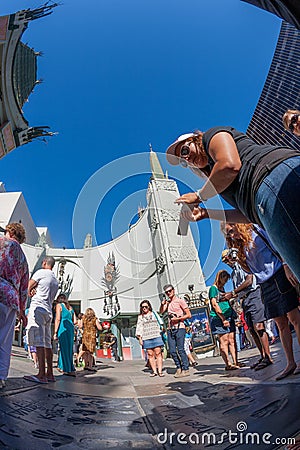 handprints of stars in Hollywood in the concrete of Chinese Theatre's forecourts. Editorial Stock Photo