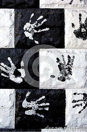 Handprints on the wall Stock Photo