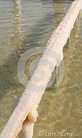 Handrail with salt from the Dead Sea. Israel Stock Photo